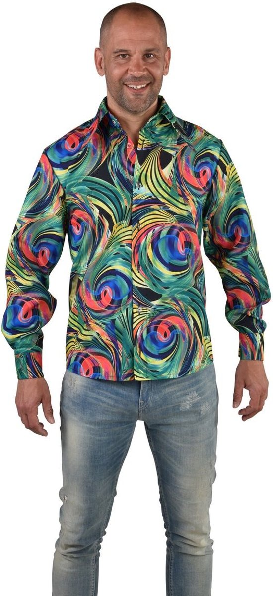 Psychedelische Draaikolken Hemd Groen Man | Large | Carnaval kostuum | Verkleedkleding